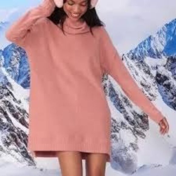 LULUS Autumn Daze Mauve Pink Cowl Neck Long Sleeve Sweater Dress Woman's Small i - Picture 1 of 8